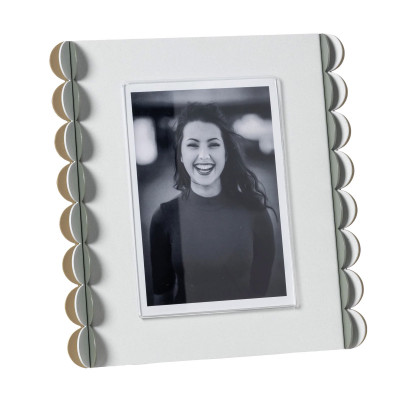 Arti e Mestieri - Volans - Portafoto da tavolo dal design moderno con cornice in metallo - Colore: Bianco Marmo/Giada/Bianco Marmo/Oro - Foto 12x17 - SKU: 0PF3963C137