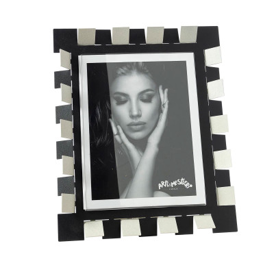Arti e Mestieri - Vertigo - Portafoto da tavolo grande in metallo dal design particolare - Colore: Avorio/Nero - Foto 13x18 - SKU: 0PF5026C252