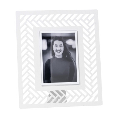Arti e Mestieri - Intrecci - Portafoto grande da tavolo con cornice in metallo dal design moderno - Colore: Bianco Marmo - Foto 12x17 - SKU: 0PF3953C158