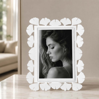 Arti e Mestieri Ginkgo Portafoto grande in metallo di design Foto 13x18 Colore: Bianco Marmo