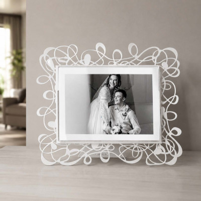 Arti e Mestieri Scarabocchio Portafoto grande orizzontale dal design moderno ed elegante Foto 18x13 Colore: Bianco Marmo