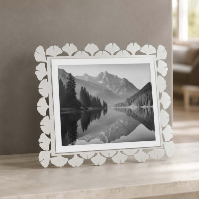 Arti e Mestieri Ginkgo Portafoto grande orizzontale in metallo di design Foto 18x13 Colore: Bianco Marmo