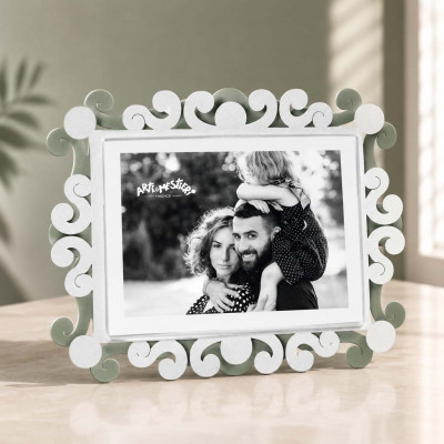 Arti e Mestieri Koko Portafoto grande orizzontale in metallo di design Foto 13x18 Colore: Bianco Marmo/Giada