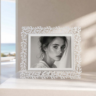 Arti e Mestieri Corallo Portafoto maxi orizzontale dal design moderno ed elegante Foto 25x20 Colore: Bianco Marmo