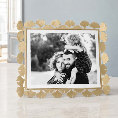 Arti e Mestieri Ginkgo Portafoto maxi orizzontale in metallo di design Foto 25x20 Colore: Oro