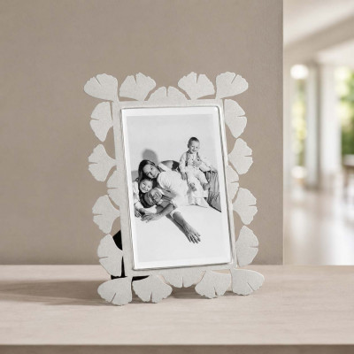 Arti e Mestieri Ginkgo Portafoto piccolo in metallo di design Foto 10x15 Colore: Bianco Marmo