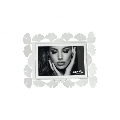 Arti e Mestieri - Ginkgo - Portafoto piccolo orizzontale in metallo di design - Colore: Bianco Marmo - Foto 15x10 - SKU: 0PF5197C158