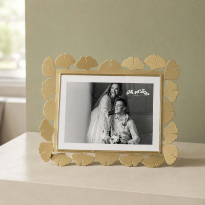 Arti e Mestieri Ginkgo Portafoto piccolo orizzontale in metallo di design Foto 15x10 Colore: Oro