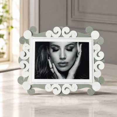 Arti e Mestieri Koko Portafoto piccolo orizzontale in metallo di design Foto 10x15 Colore: Bianco Marmo/Giada