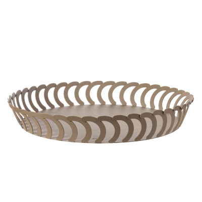 Arti e Mestieri Mambo Vassoio rotondo in metallo dal design particolare Colore: Beige