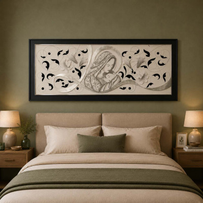 Artitalia - Capezzale con decori in rilievo moderni e dettagli foglia argento 155x65 - Colore: Ardesia - SKU: PD1031