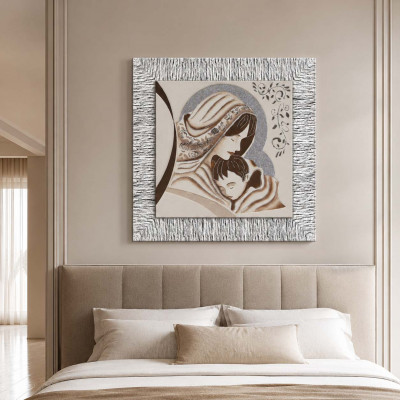 Artitalia Capezzale in rilievo classico con cornice oro e decori materici glitterati 70x70
