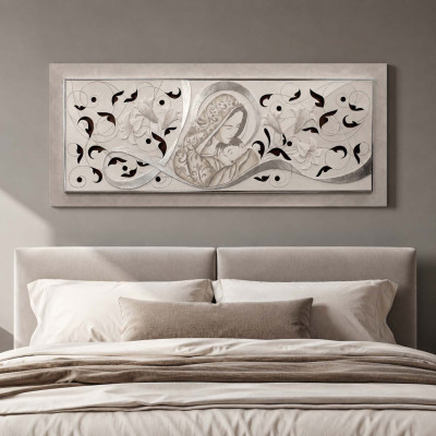 Artitalia - Capezzale moderno con decori in rilievo e dettagli foglia argento 155x65 - Colore: Argento - SKU: PD1030