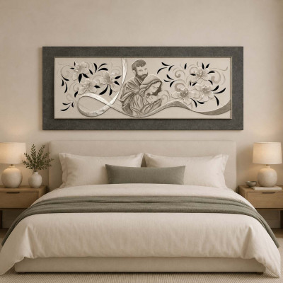 Artitalia Capezzale Sacra Famiglia decori in rilievo in resina e foglia argento 155x65 Colore: Ardesia