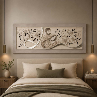 Artitalia - Capezzale Sacra Famiglia decori in rilievo in resina e foglia argento 155x65 - Colore: Argento - SKU: PD1051