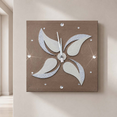 Artitalia Orologio da parete a tema floreale in rilievo decori materici e glitter argento Colore: Marrone
