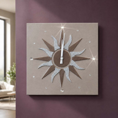 Artitalia Orologio da parete a tema il Sole in rilievo decori materici e glitter argento Colore: Beige
