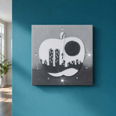 Artitalia Orologio da parete a tema skyline in rilievo decori materici e glitter argento Colore: Ardesia