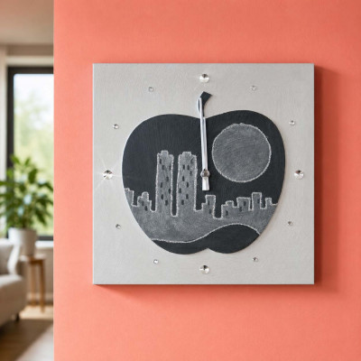 Artitalia Orologio da parete a tema skyline in rilievo decori materici e glitter argento Colore: Grigio Chiaro