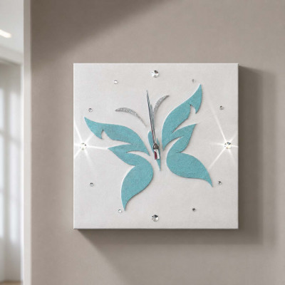 Artitalia Orologio da parete con tema in rilievo decori materici e glitter argento Colore: Azzurro