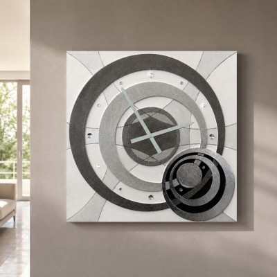Artitalia Orologio da parete moderno in legno decoro materico e foglia argento "Planet" Colore: Grigio