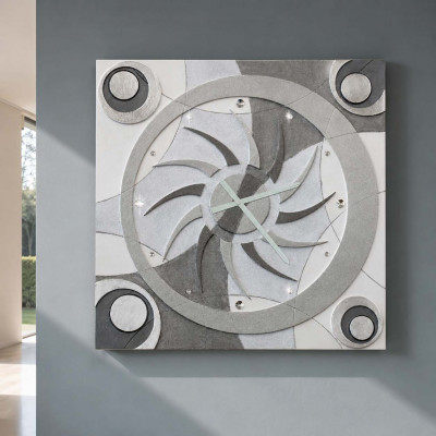 Artitalia Orologio da parete moderno in rilievo decori materici e foglia argento "Astral" Colore: Grigio