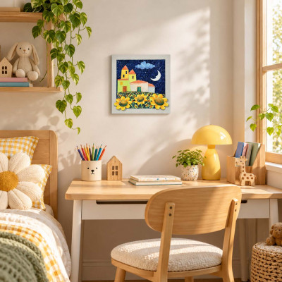 Artitalia Pannello decò con paesaggio in rilievo materico colori fluorescenti 35x35