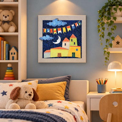 Artitalia Pannello decò in rilievo materico con paesaggio colori fluorescenti 35x35