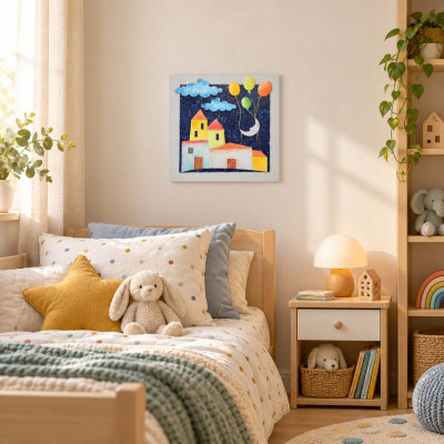 Artitalia Pannello decò materico con paesaggio in rilievo colori fluorescenti 35x35