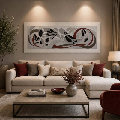 Artitalia Pannello iin legno con decori materici e foglia argento "Espression II" 155x65