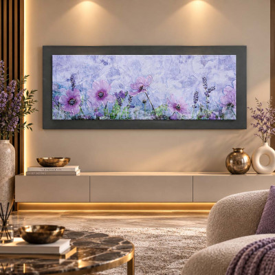 Artitalia Pannello in legno a tema floreale effetto rilievo e dettagli argento 100X50 Colore: Ardesia