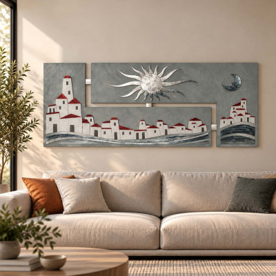 Artitalia Pannello in legno con paesaggio in rilievo con dettagli foglia argento 155x65 Colore: Argento