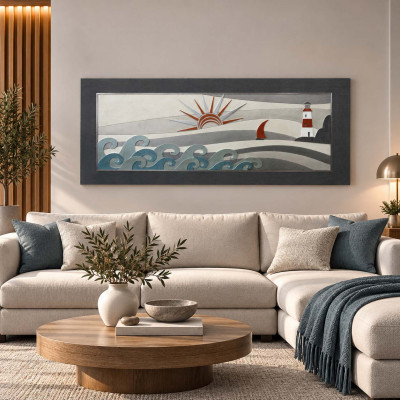 Artitalia Pannello in legno con raffigurazione marina dallo stile contemporaneo 155x65