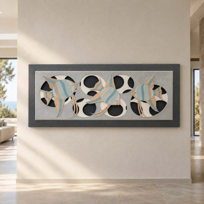 Artitalia Pannello in legno con raffigurazione marina in rilievo in stile moderno 155x65 Colore: Antracite