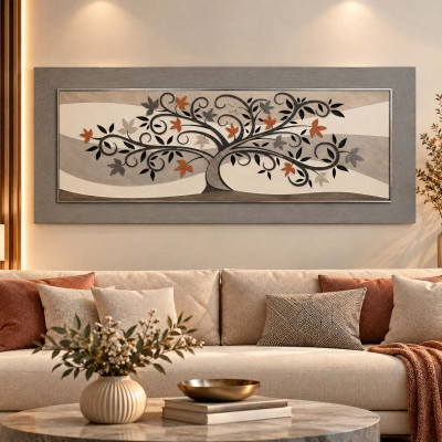 Artitalia Pannello in legno in stile moderno con albero della vita dettagli argento 155x65