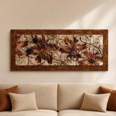 Artitalia Pannello in legno tema astratto in rilievo decori e dettagli in argento 155x65
