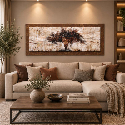 Artitalia Pannello in legno tema in rilievo paesaggio decori e dettagli in argento 155x65