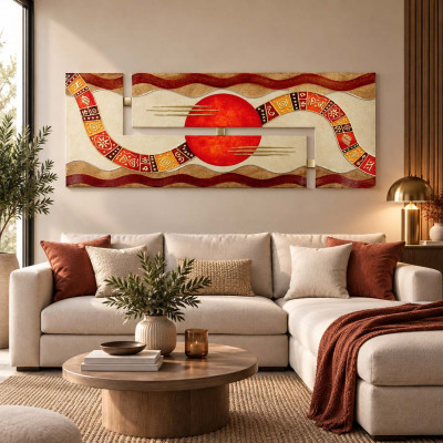 Artitalia Pannello moderno materico tema in rilievo in legno dettagli argento e oro 155x65 Colore: Rosso