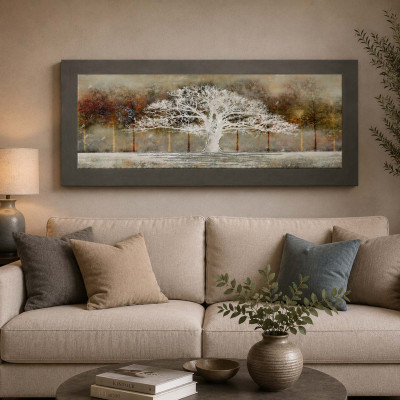 Artitalia Pannello vetrificato in rilievo con cornice in legno dettagli in argento 100x50 Colore: Marrone