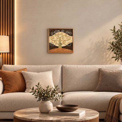 Artitalia Quadretto con tema in rilievo albero della vita dettagli foglia argento 35x35 Colore: Oro