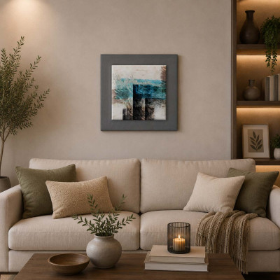Artitalia Quadretto in legno astratto in rilievo con dettagli moderni in argento 35x35 Colore: Ardesia