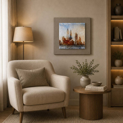 Artitalia Quadretto in legno con skyline in rilievo astratto con dettagli in argento 35x35 Colore: Marrone