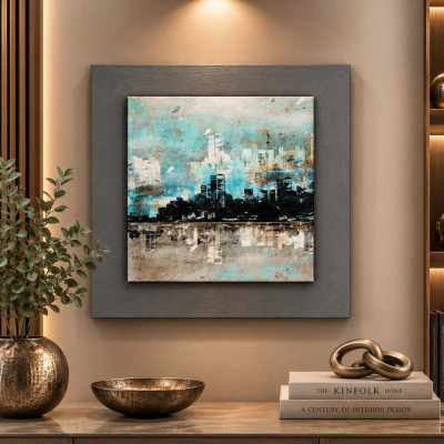 Artitalia Quadretto in legno in rilievo astratto moderno con dettagli in argento 35x35 Colore: Ardesia