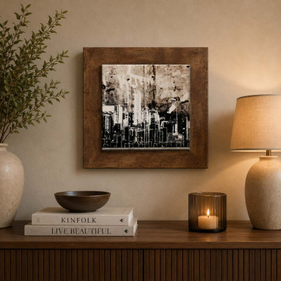 Artitalia Quadretto moderno effetto rilievo tema Skyline con dettagli in argento 35x35
