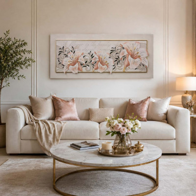 Artitalia Quadro con tema floreale in rilievo decoro in resina e foglia oro 155x65
