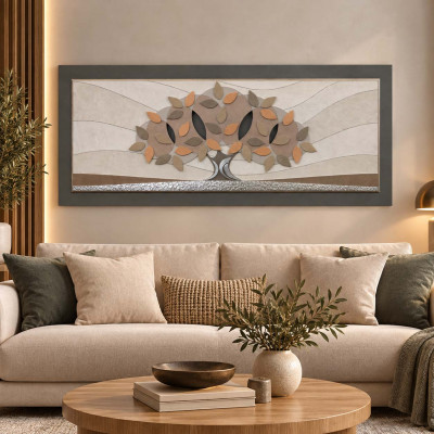 Artitalia Quadro contemporaneo tema in rilievo decoro in resina e foglia argento 155x65