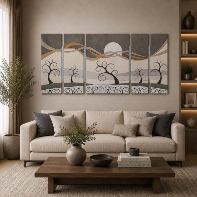 Artitalia Quadro dipinto in rilievo su legno con glitter e foglia argento moderno 150x65