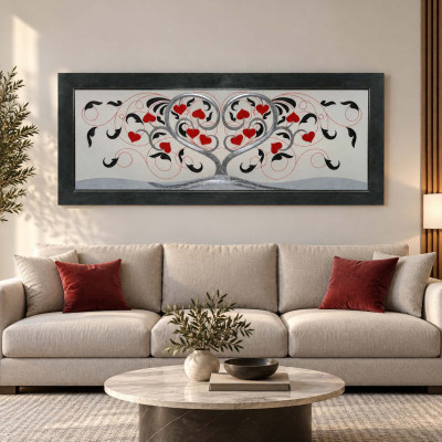 Artitalia Quadro in legno albero della vita in rilievo dettagli foglia argento 155x65 Colore: Rosso