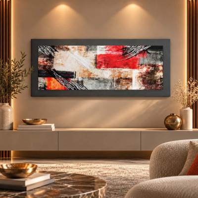 Artitalia Quadro in legno tema astratto moderno in rilievo dettagli in argento 100X50 Colore: Ardesia