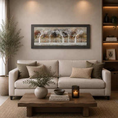 Artitalia Quadro in legno tema paesaggistico in rilievo con dettagli in argento 100x50 Colore: Marrone